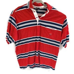 Paul & Shark Yachting Shirt Mens 2XL Red Blue Striped Made In Italy Cotton‎ XXL